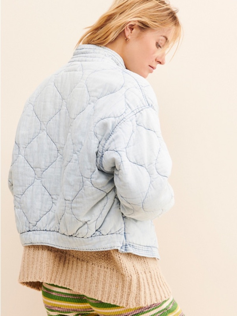 Blank NYC Sunbleached Quilted Puffer Jacket with Blue Stitching size Small - Picture 7 of 9